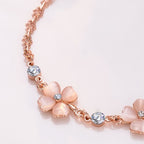 Fortune Jewel Pink Crystal Four Leaf Clover Love Chain Bracelet