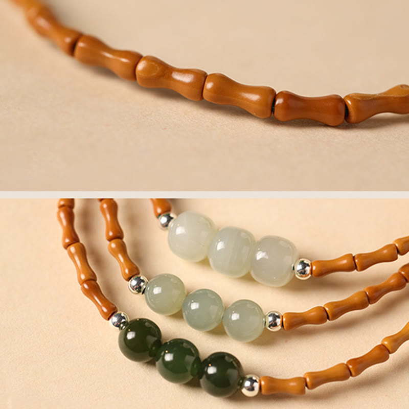 Fortune Jewel Natural Olive Pit Bamboo Pattern Hetian Jade Beads Luck Bracelet