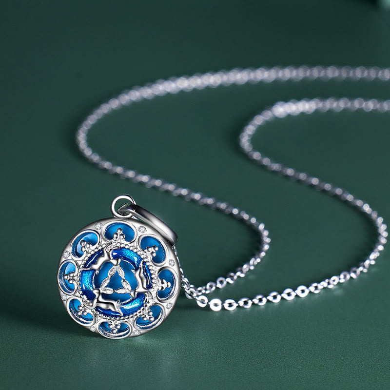 Fortune Jewel 925 Sterling Silver Round Turquoise Three Rabbits Balance Necklace Pendant