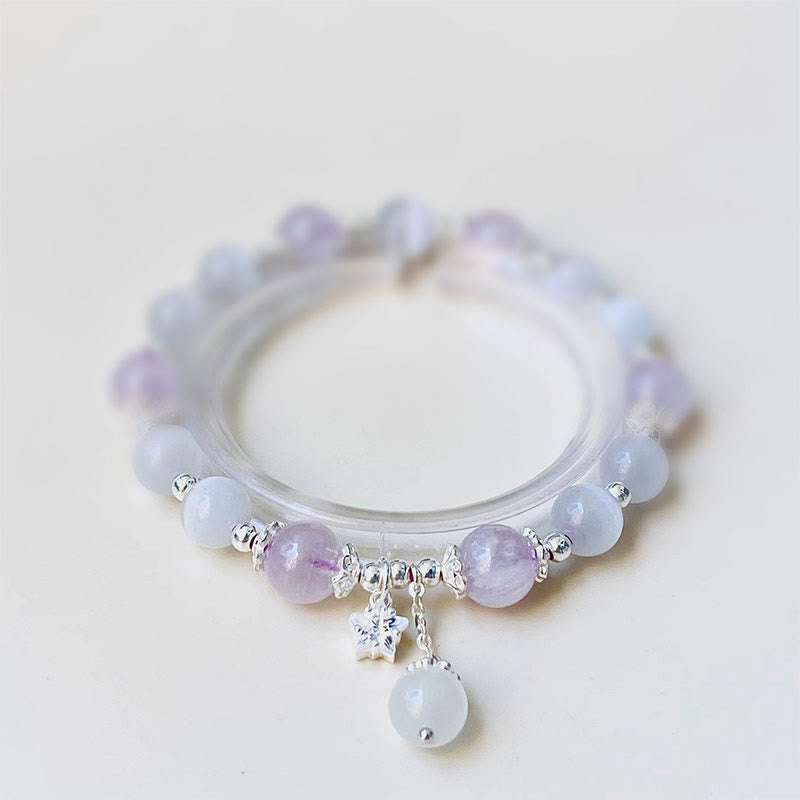 Fortune Jewel 925 Sterling Silver Natural Amethyst Cat's Eye Spiritual Awareness Star Bracelet
