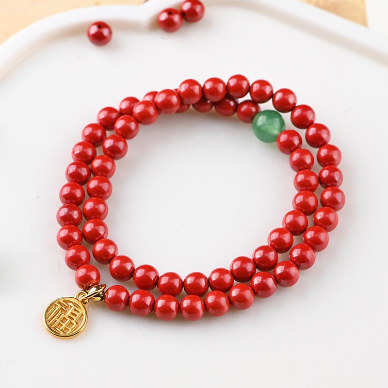 Fortune Jewel Tibetan Cinnabar Green Aventurine Luck Bracelet Necklace