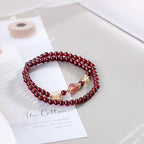 Fortune Jewel 14K Gold Plated Natural Garnet Strawberry Quartz Butterfly Protection Double Wrap Bracelet