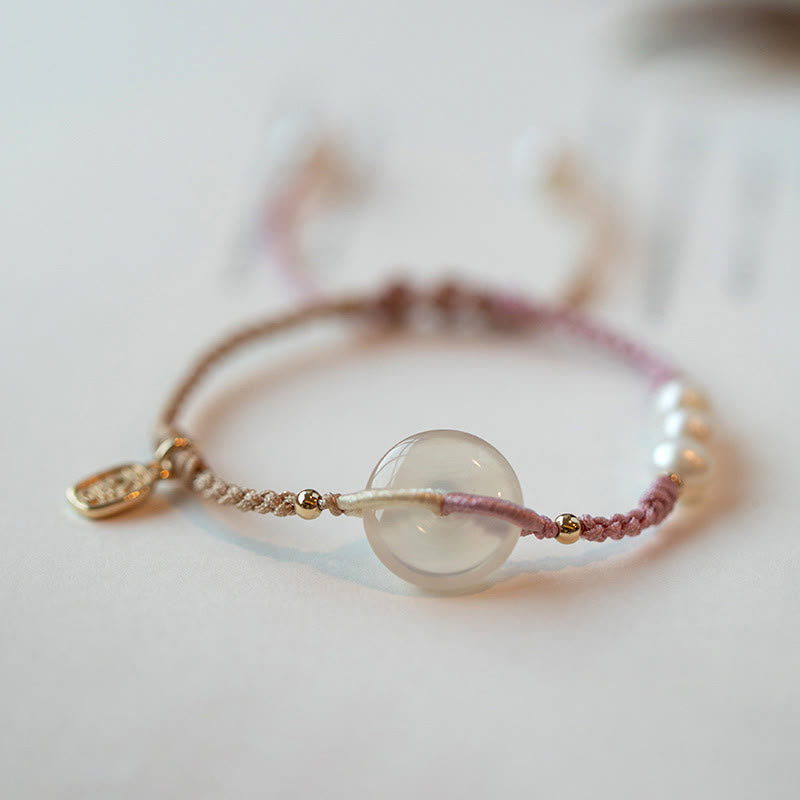 Fortune Jewel Chalcedony Round Peace Buckle Positive String Bracelet