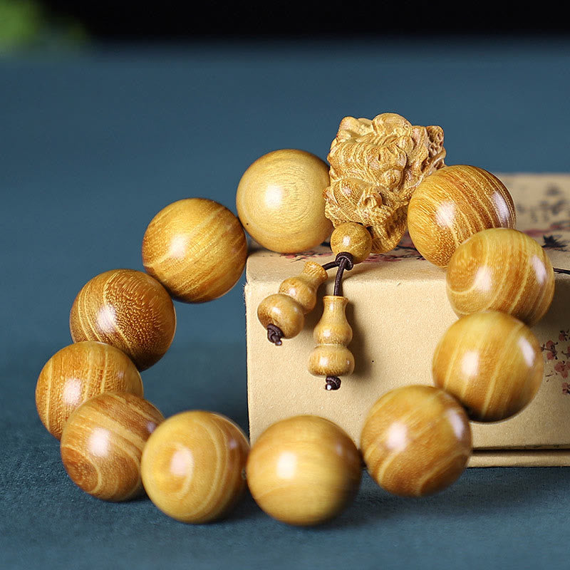 Fortune Jewel Rosewood Green Sandalwood Small Leaf Red Sandalwood Dragon Carved Protection Bracelet