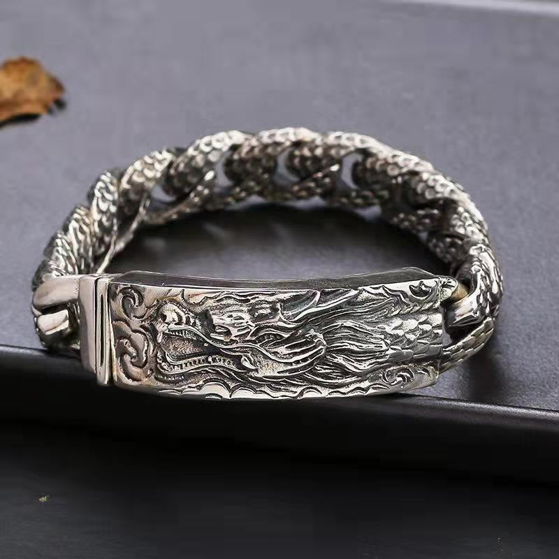 Fortune Jewel Retro Dragon Scale Pattern Engraved Protection Bracelet