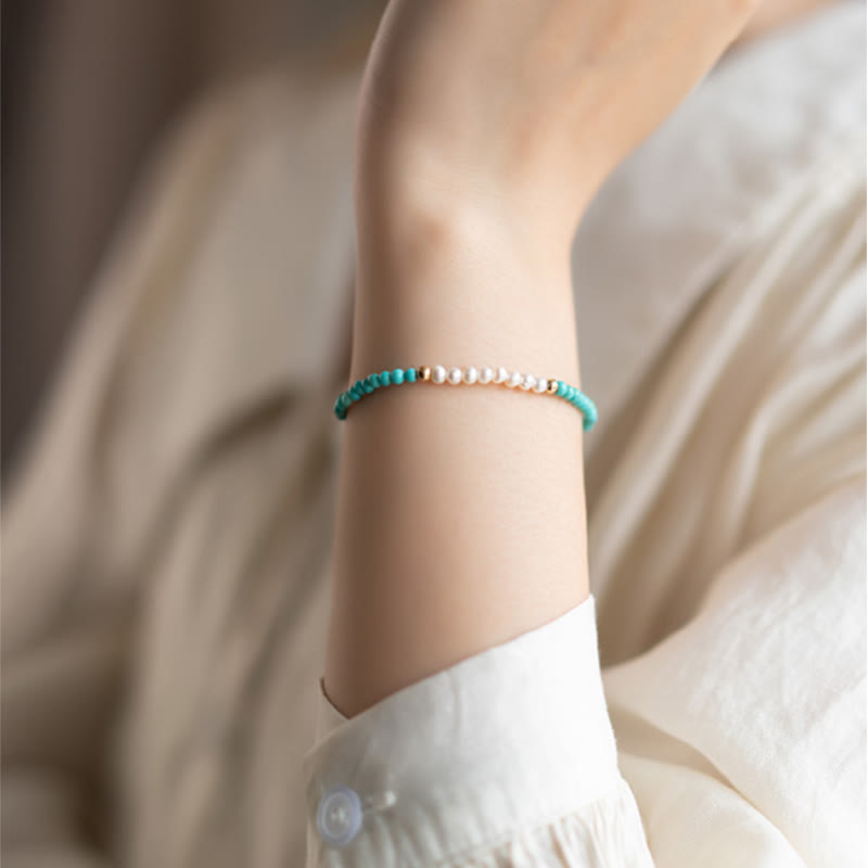 Fortune Jewel 925 Sterling Silver Natural Turquoise Pearl Beaded Bracelet