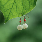Fortune Jewel 925 Sterling Silver Plated 14k Gold Hetian Jade Red Agate Luck Drop Dangle Earrings