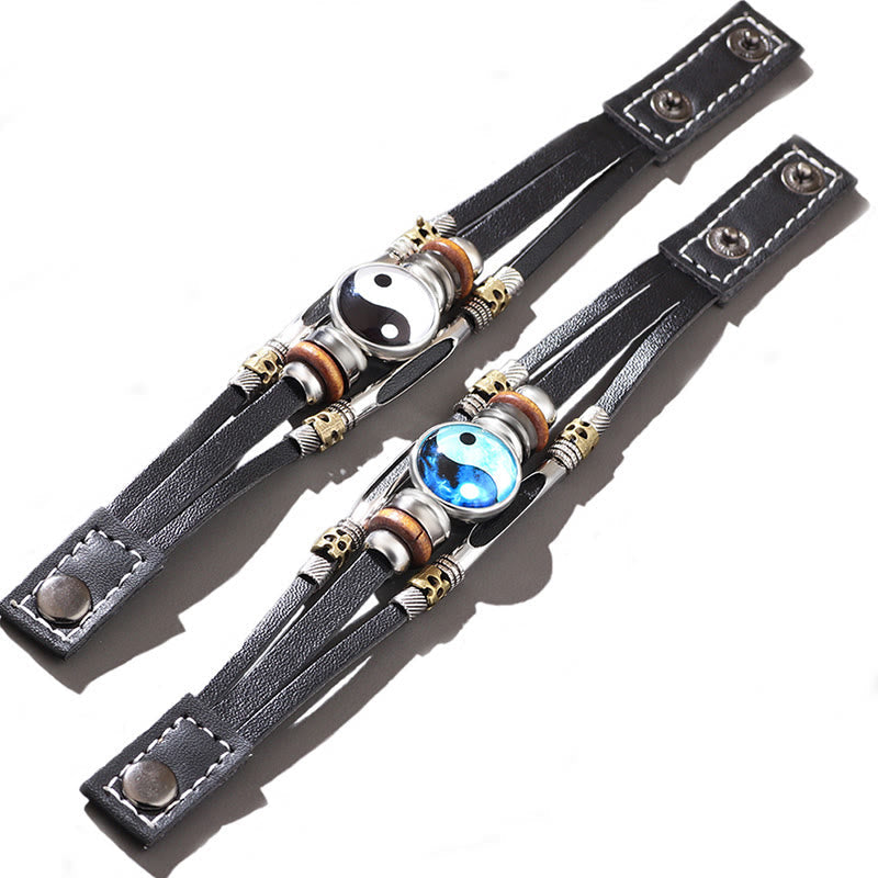 Fortune Jewel Yin Yang Leather Balance Bracelet