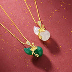 Fortune Jewel Cyan Jade Gourd Lotus Leaf Abundance Pendant Necklace Fortune Jewel