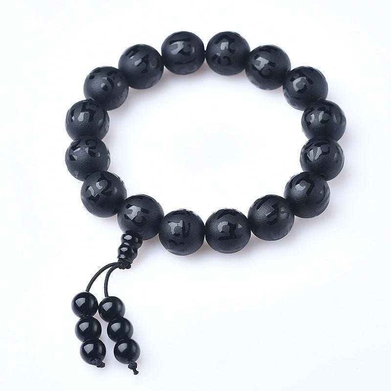 Fortune Jewel Tibet White Crystal Black Onyx Om Mani Padme Hum Meditation Bracelet