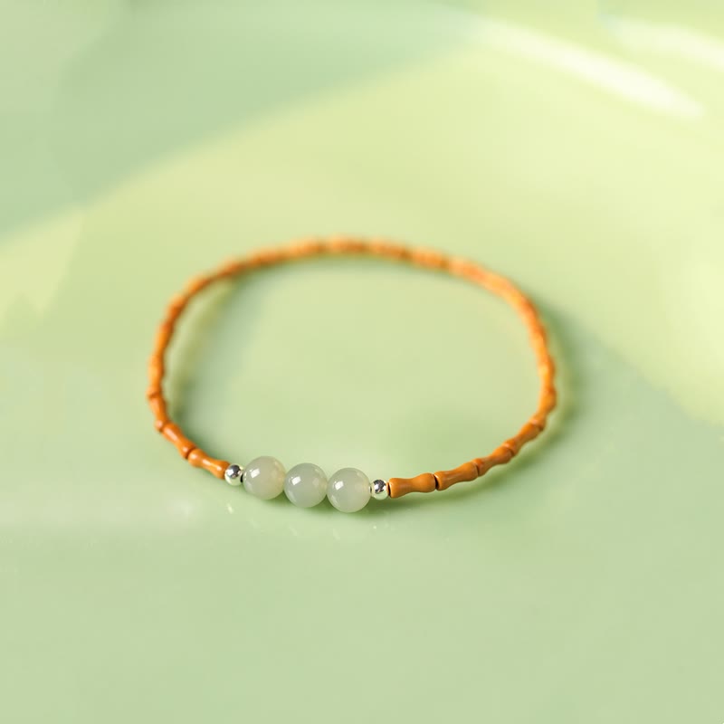 Fortune Jewel Natural Olive Pit Bamboo Pattern Hetian Jade Beads Luck Bracelet