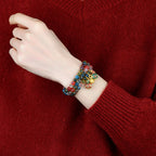 Fortune Jewel Colorful Candy Agate Gold Swallowing Beast Family Strength Charm Triple Wrap Bracelet
