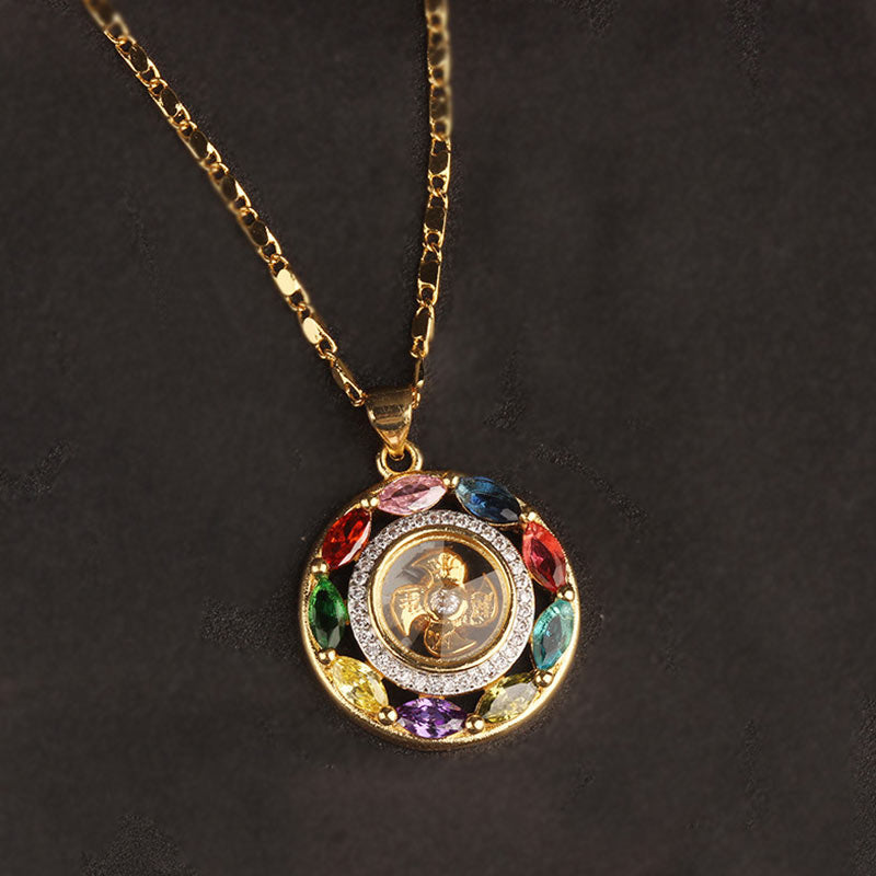 Fortune Jewel Colorful Zircon Copper Wealth Luck Rotation Bracelet Necklace Pendant