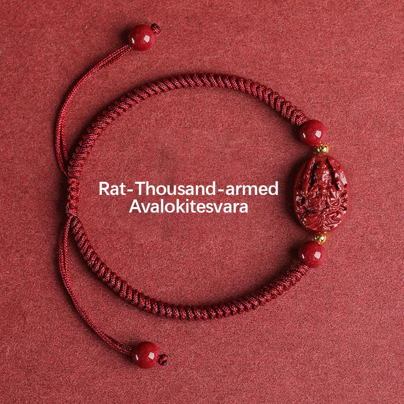 Fortune Jewel Chinese Zodiac Natal Buddha Cinnabar Keep Away Evil Spirits Rope Bracelet