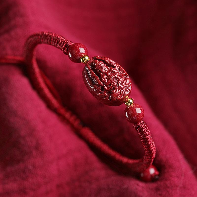 Fortune Jewel Chinese Zodiac Natal Buddha Cinnabar Keep Away Evil Spirits Rope Bracelet