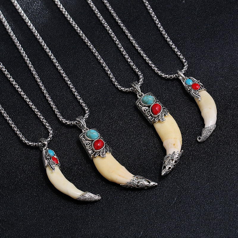 Fortune Jewel Imitation Wolf Tooth Titanium Steel Balance Necklace Pendant