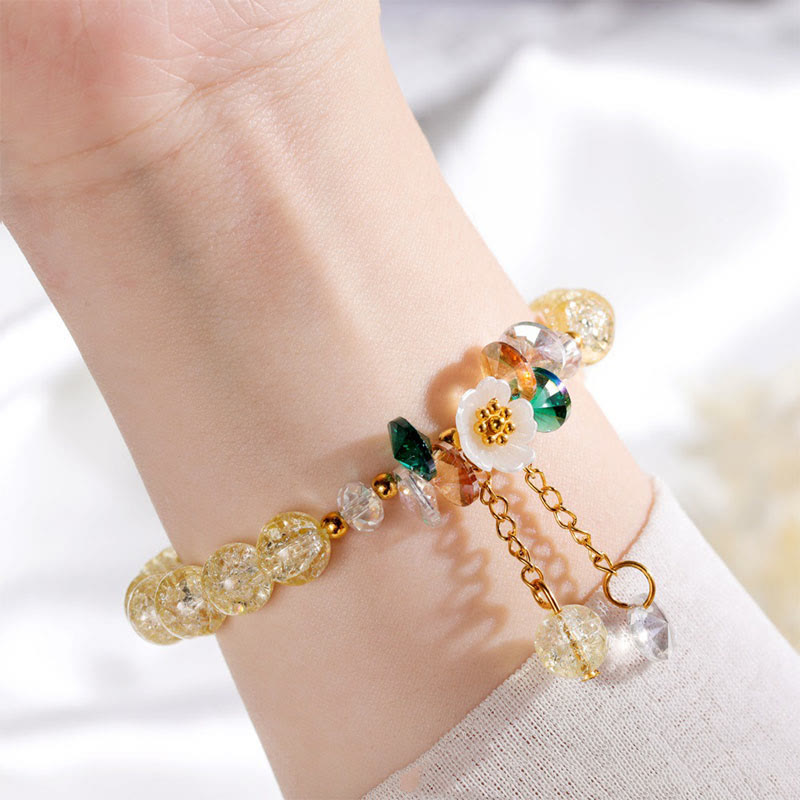 Fortune Jewel Simple Design Flower Charm Glass Bead Bracelet
