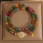 Fortune Jewel Natural Multicolored Tourmaline Positive Jade Flower Double Wrap Bracelet