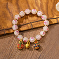 Fortune Jewel Gold Swallowing Beast Family Charm Luminous Pink Love Heart Fluorescent Liuli Glass Bead Blessings Bracelet
