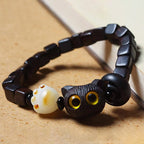 Fortune Jewel Ebony Wood Cute Cat Bodhi Seed Paw Claw Square Beads Calm Bracelet