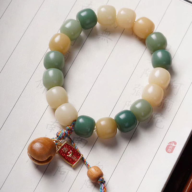 Fortune Jewel Natural Gradient Bodhi Seed Wisdom Wooden Fish Drum Charm Bracelet