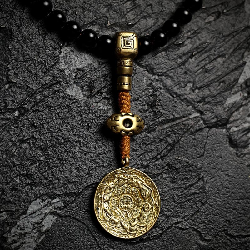 Fortune Jewel Tibetan 108 Mala Beads Black Onyx Tiger Eye Beads Nine Palaces Bagua Protection Bracelet