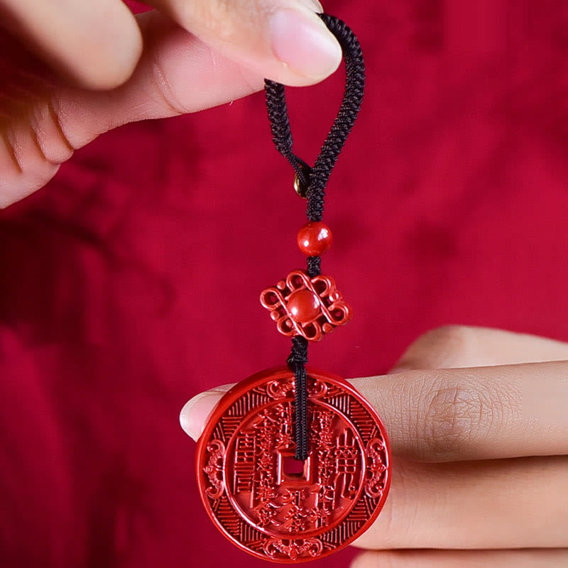 Fortune Jewel Natural Cinnabar Mountain Ghosts Spend Money Bagua Blessing Necklace Pendant Key Chain