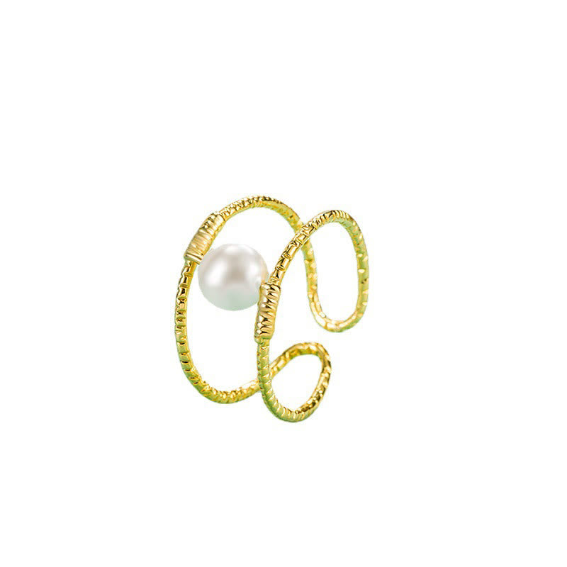 Fortune Jewel Round Jade Pearl Bead Double Layer Copper Luck Adjustable Ring