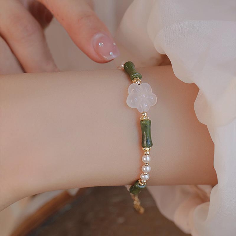 Fortune Jewel Peridot Bamboo Flower Agate Pearl Peace Bracelet