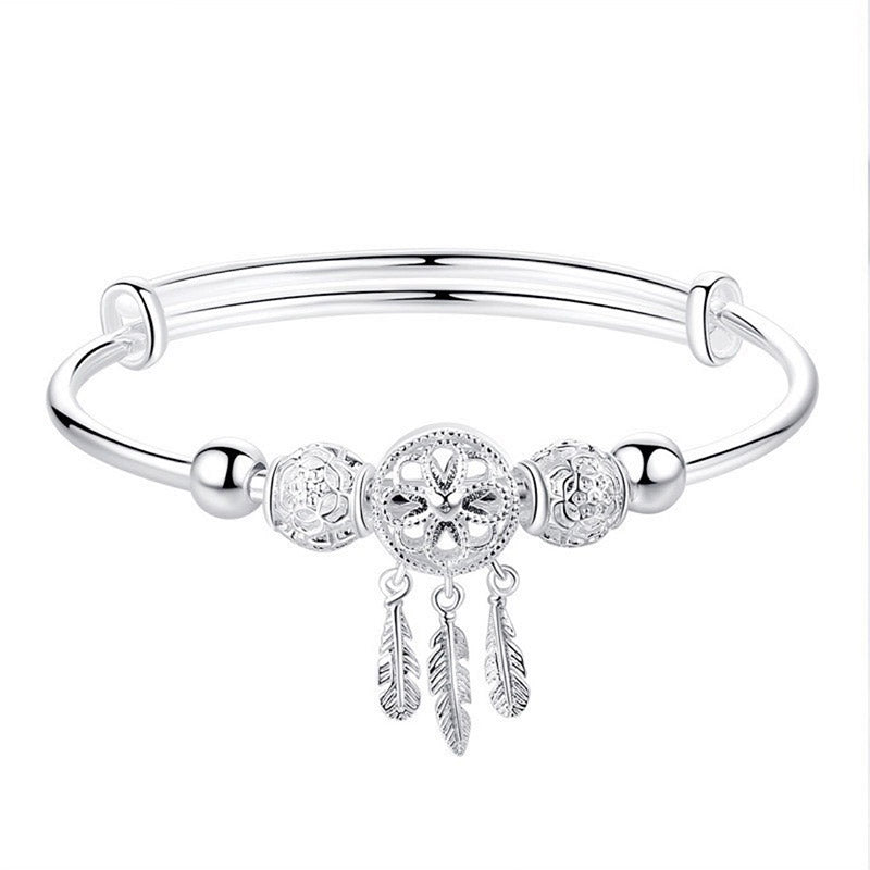 Fortune Jewel Tibetan White Copper Blessing Dream Catcher Charm Bracelet