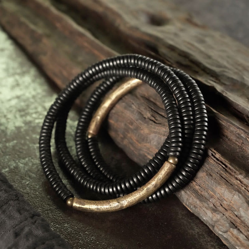 Fortune Jewel Ebony Wood Brass Copper Balance Multilayered Bracelet