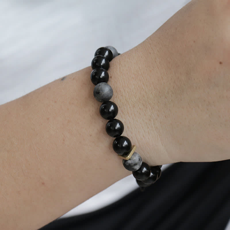 Fortune Jewel Black Obsidian Black Glitter Stone Purification Bracelet