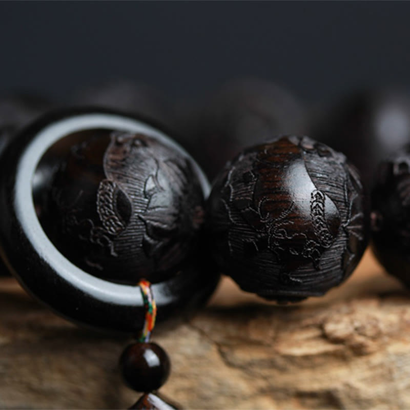 Fortune Jewel Ebony Wood Chinese Character Yin Yang Engraved Gourd Balance Bracelet Fortune Jewel