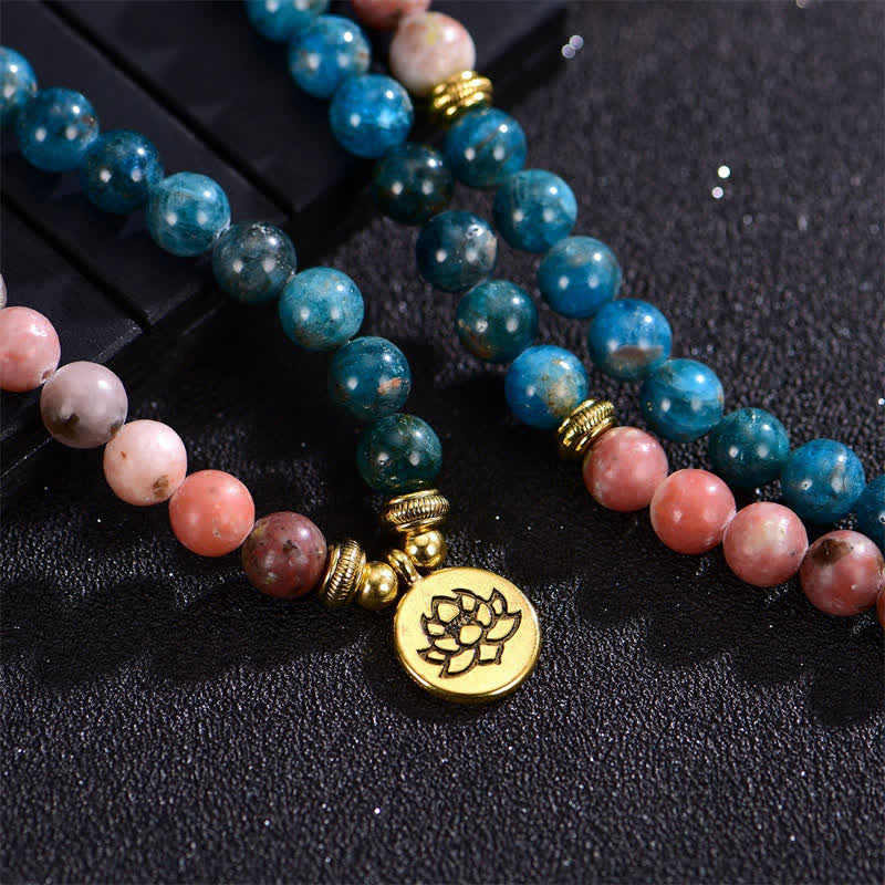 Fortune Jewel Lazurite Picasso Jasper Amazonite Rhodonite Apatite Positive Lotus Prayer Bead Bracelet