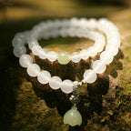 Fortune Jewel White Agate Jade Lotus Protection Bracelet