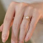 Fortune Jewel Round Jade Pearl Bead Double Layer Copper Luck Adjustable Ring