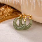 Fortune Jewel Round Jade Cyan Jade Prosperity Luck Drop Earrings