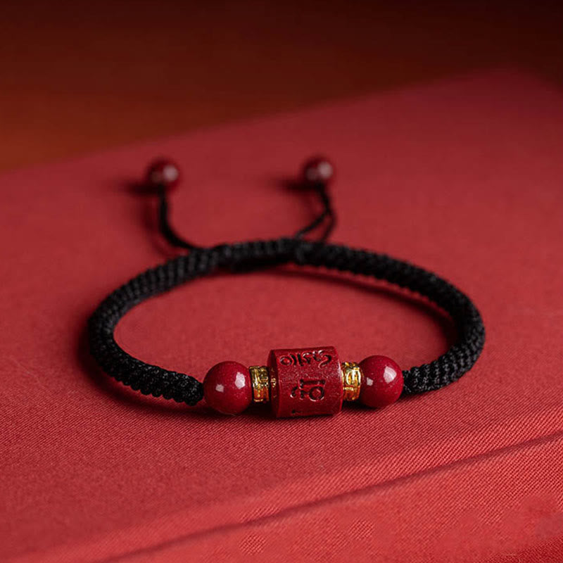 Fortune Jewel Tibet Cinnabar Om Mani Padme Hum Engraved Blessing Braided Bracelet
