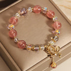 Fortune Jewel Natural Strawberry Quartz Healing Positive Butterfly Charm Bracelet