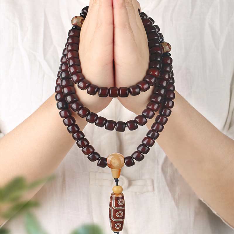 Fortune Jewel 108 Mala Beads Three-eyed Dzi Bead Nine-eye Dzi Bead Jade Luck Bracelet