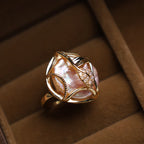 Fortune Jewel Pearl Copper Plated Gold Flower Happiness Wealth Ring
