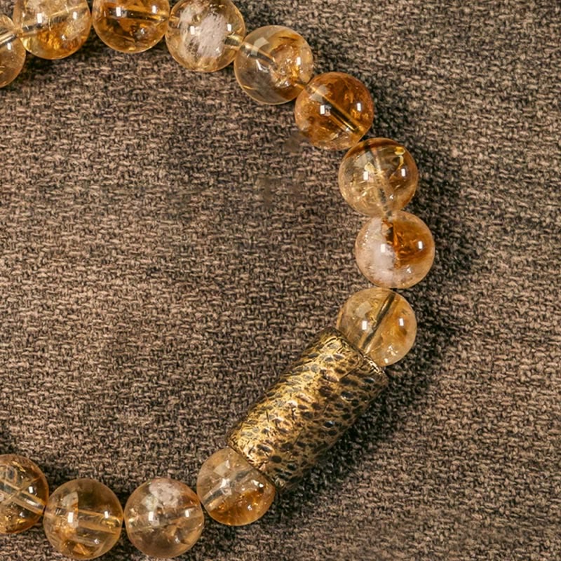 Fortune Jewel Natural Citrine Crystal Brass Bead Protection Bracelet