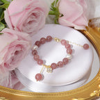 Fortune Jewel Natural Strawberry Quartz Pearl Four Leaf Clover Love Bracelet