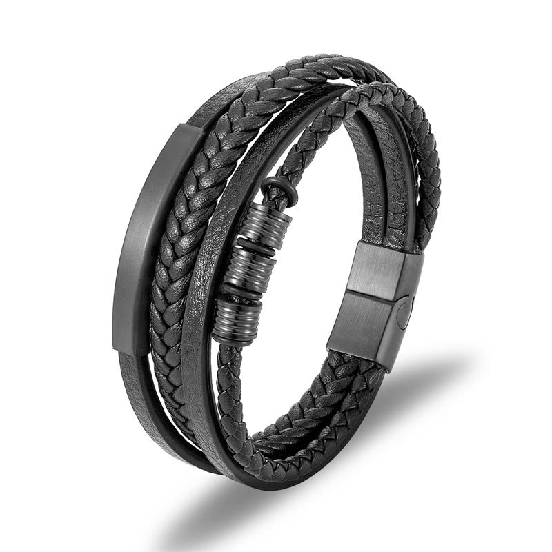 Fortune Jewel Leather Multi-Layer Titanium Steel Balance Braided Magnetic Buckle Bracelet