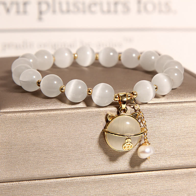 Fortune Jewel Cat's Eye Lovely Cat Pattern Pearl Love Charm Bracelet