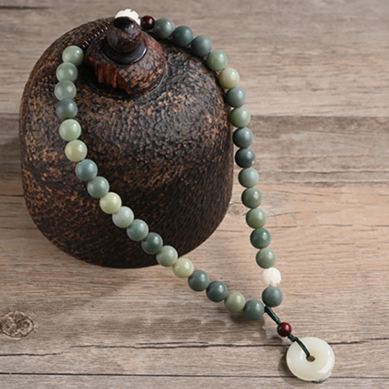 Fortune Jewel Cyan Bodhi Seed Lotus Jade Peace Buckle Wisdom Double Wrap Bracelet