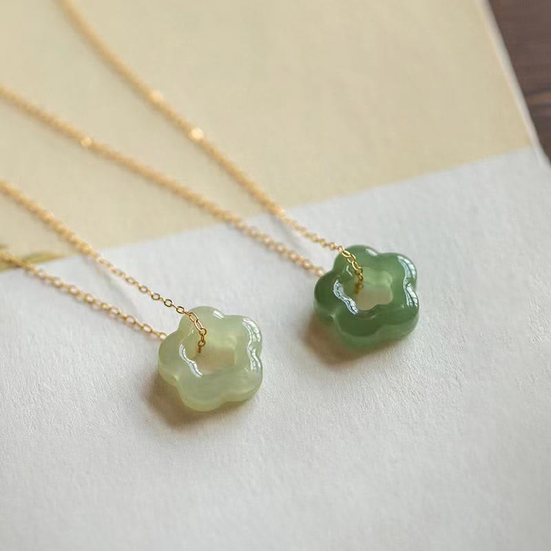 Fortune Jewel Dainty Hetian Jade Cyan Jade Luck Floral Charm Necklace Pendant