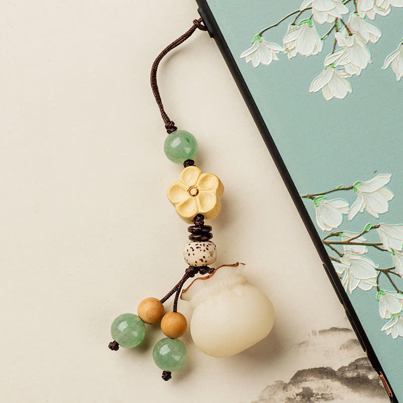Fortune Jewel Natural Bodhi Seed Money Bag Flower Blessing Prosperity Keychain