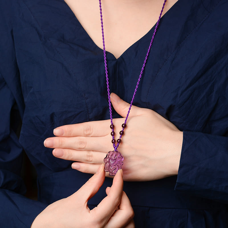 Fortune Jewel Natural Amethyst White Crystal Citrine Nine Tailed Fox Luck Necklace Pendant