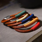 Fortune Jewel Tibetan Leather Handmade Five Elements Luck Braid String Buckle Bracelet